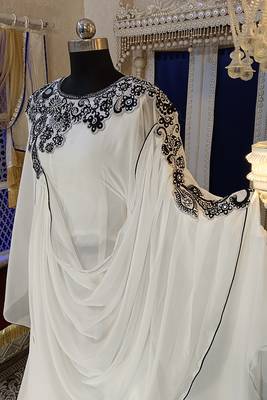 White dubai embroidery kaftan dress 4