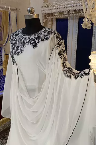 White dubai embroidery kaftan dress