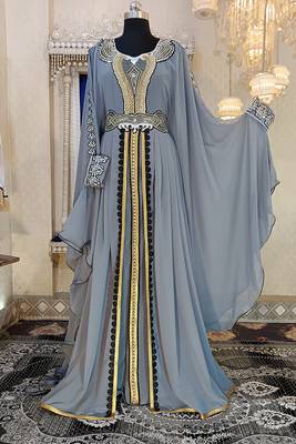 Grey moroccan takchita islamic kaftan 2