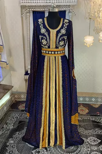 Dark blue and mustard wedding designer caftan