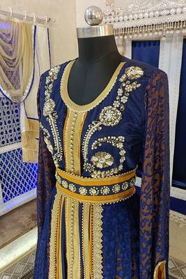 Dark blue and mustard wedding designer caftan 3