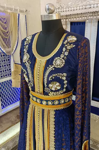 Dark blue and mustard wedding designer caftan