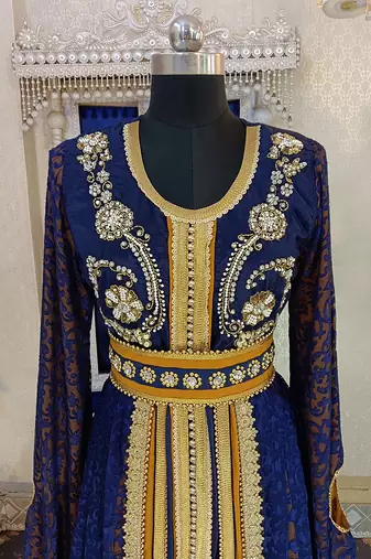 Dark blue and mustard wedding designer caftan