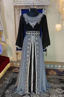 Grey and black designer moroccan kaftan 1