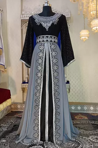 Grey and black designer moroccan kaftan