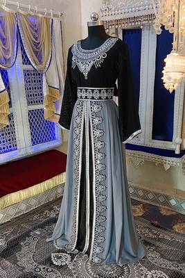 Grey and black designer moroccan kaftan 3