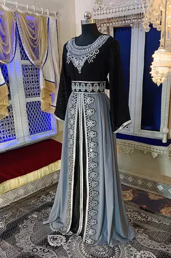 Grey and black designer moroccan kaftan