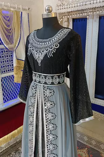 Grey and black designer moroccan kaftan