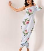 White cotton rayon floral printed one shoulder jumpsuit
