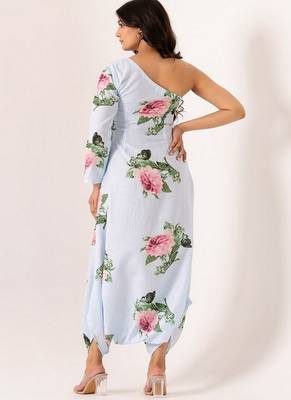 White cotton rayon floral printed one shoulder jumpsuit 4