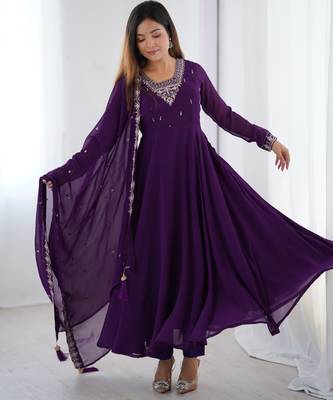 Elegant Purple Flared Anarkali Set with Hand Embroidery 1