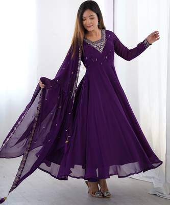 Elegant Purple Flared Anarkali Set with Hand Embroidery 2