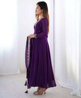 Elegant Purple Flared Anarkali Set with Hand Embroidery 4