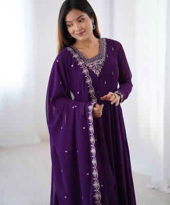 Elegant Purple Flared Anarkali Set with Hand Embroidery 6