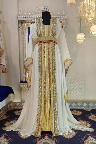 Off white and gold designer islamic kaftan