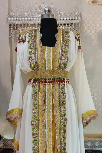 Off white and gold designer islamic kaftan