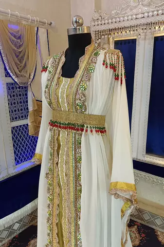 Off white and gold designer islamic kaftan
