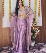 Light Purple Sequins Dori Embroidered Kasturi Silk Indo western lehenga choli with koti