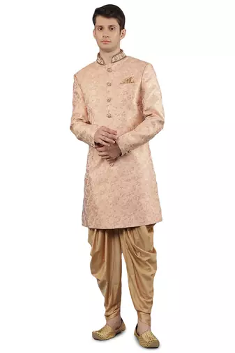 men's slim fit woven design ethnic indowestern sherwani set