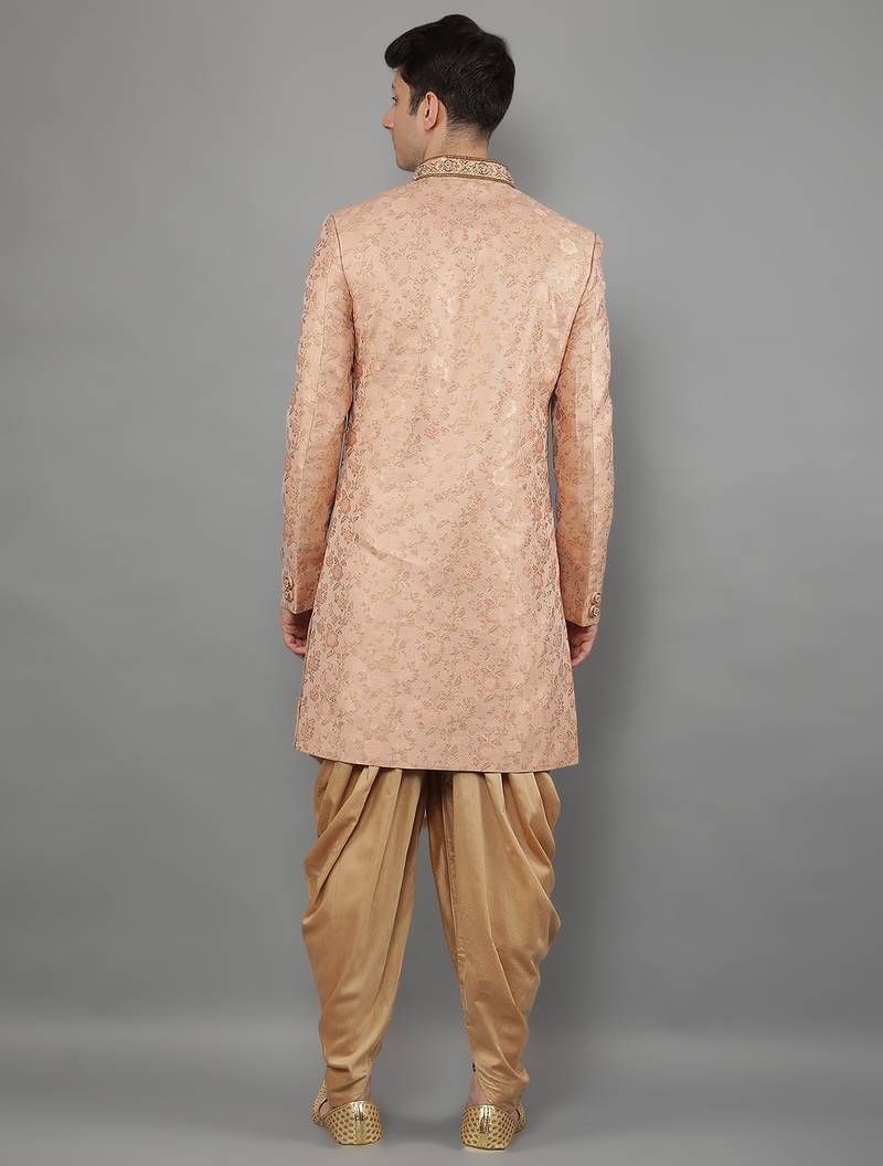 men's slim fit woven design ethnic indowestern sherwani set