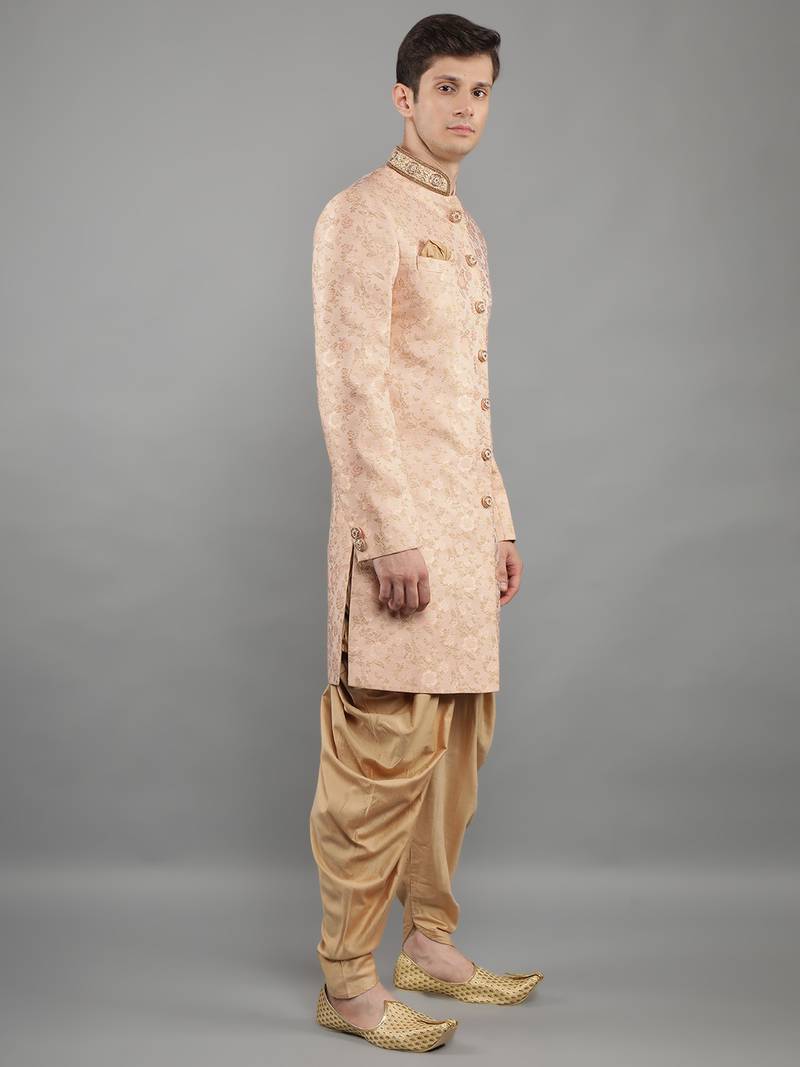 men's slim fit woven design ethnic indowestern sherwani set