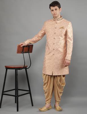 men's slim fit woven design ethnic indowestern sherwani set 5