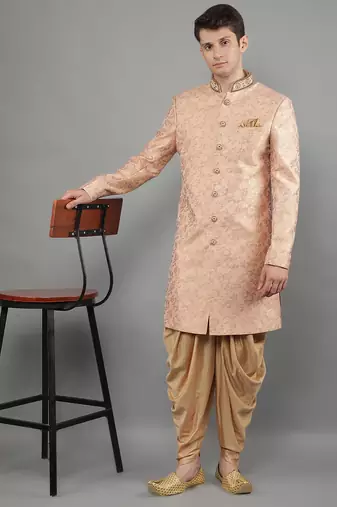 men's slim fit woven design ethnic indowestern sherwani set