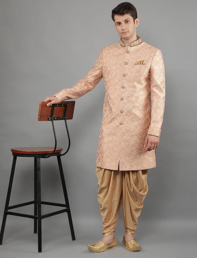 men's slim fit woven design ethnic indowestern sherwani set