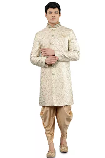 men's slim fit woven design ethnic indowestern sherwani set