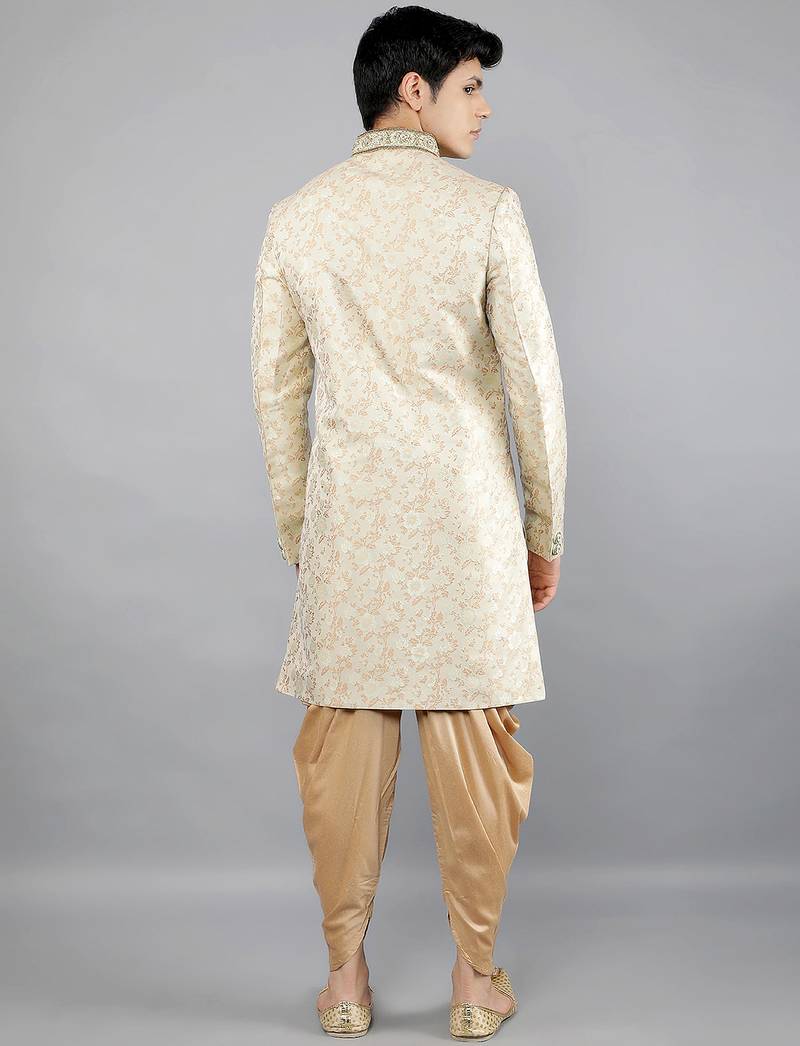 men's slim fit woven design ethnic indowestern sherwani set