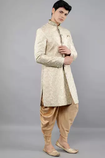 men's slim fit woven design ethnic indowestern sherwani set