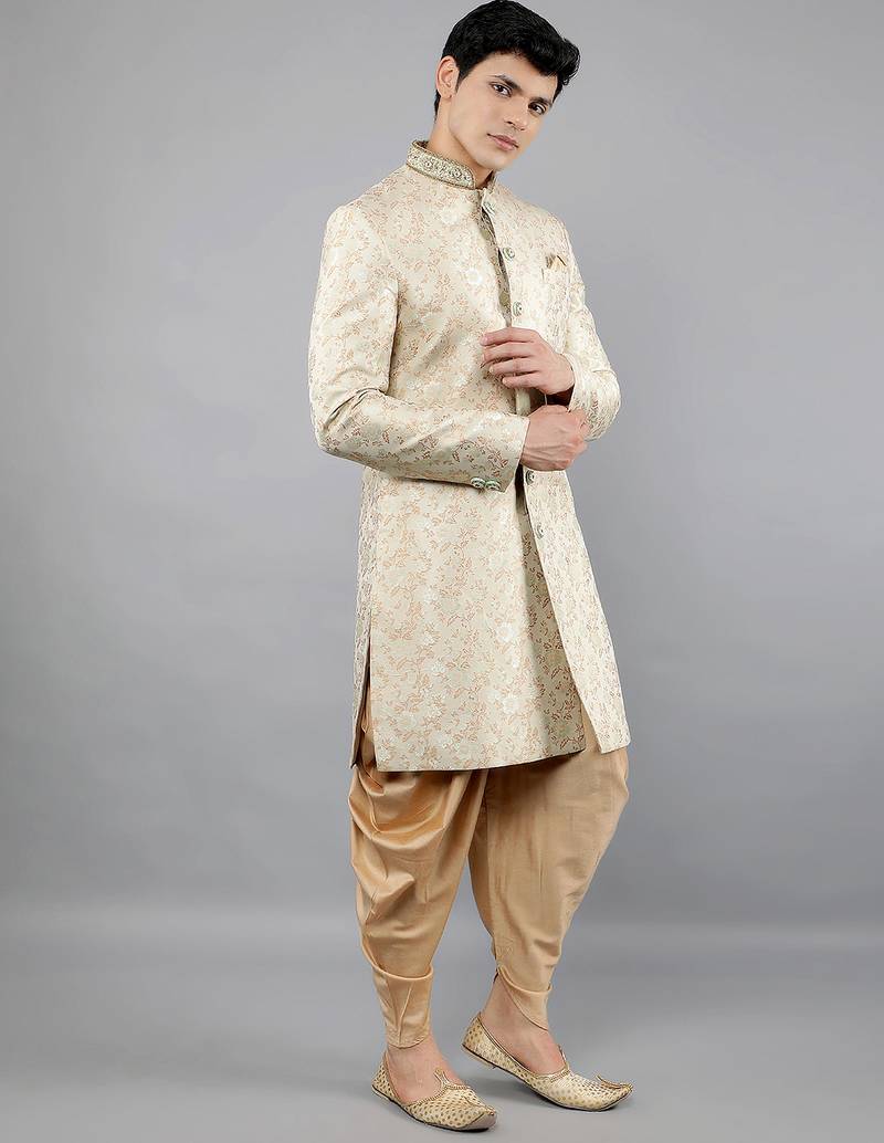 men's slim fit woven design ethnic indowestern sherwani set
