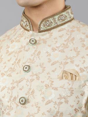 men's slim fit woven design ethnic indowestern sherwani set 4