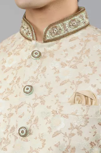 men's slim fit woven design ethnic indowestern sherwani set