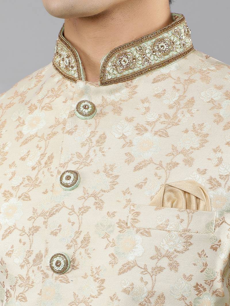 men's slim fit woven design ethnic indowestern sherwani set