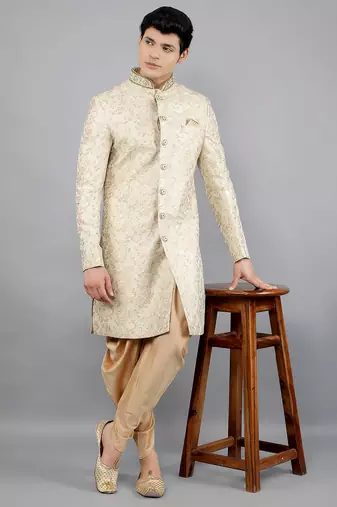 men's slim fit woven design ethnic indowestern sherwani set