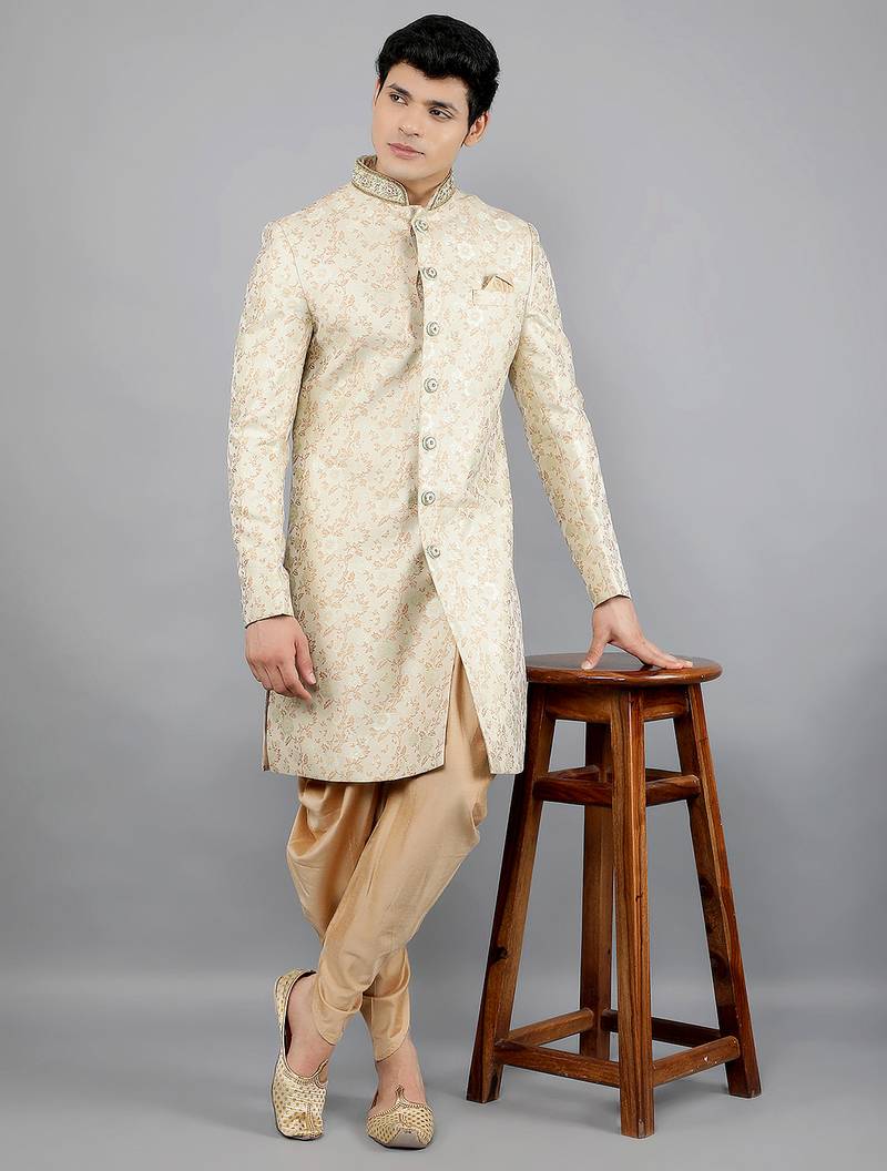 men's slim fit woven design ethnic indowestern sherwani set