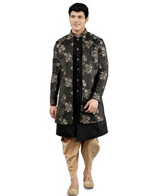 men's slim fit floral design ethnic indowestern sherwani set 1