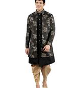 men's slim fit floral design ethnic indowestern sherwani set