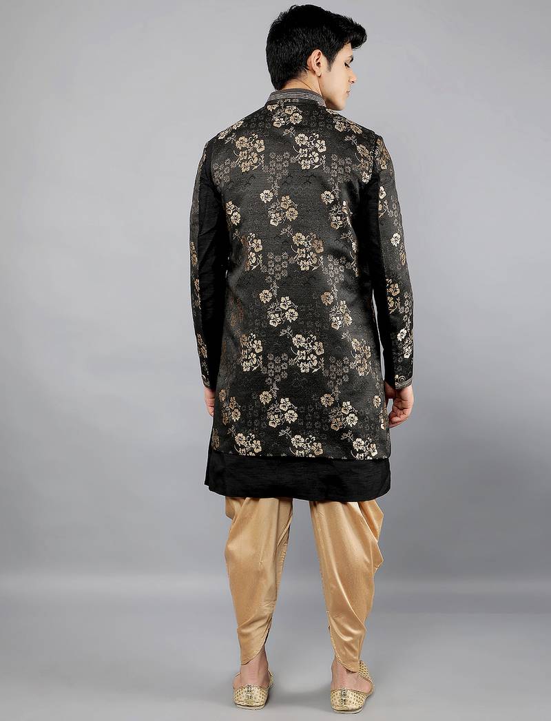 men's slim fit floral design ethnic indowestern sherwani set