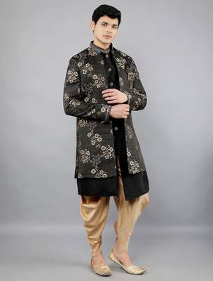 men's slim fit floral design ethnic indowestern sherwani set 3