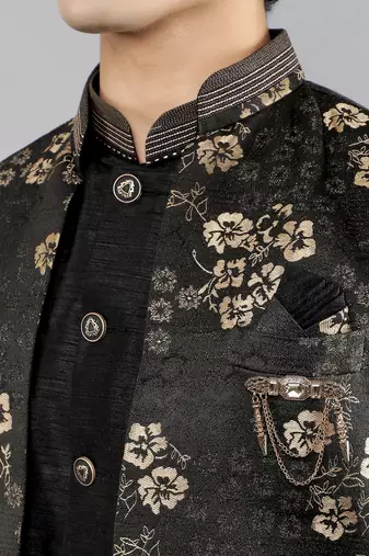 men's slim fit floral design ethnic indowestern sherwani set