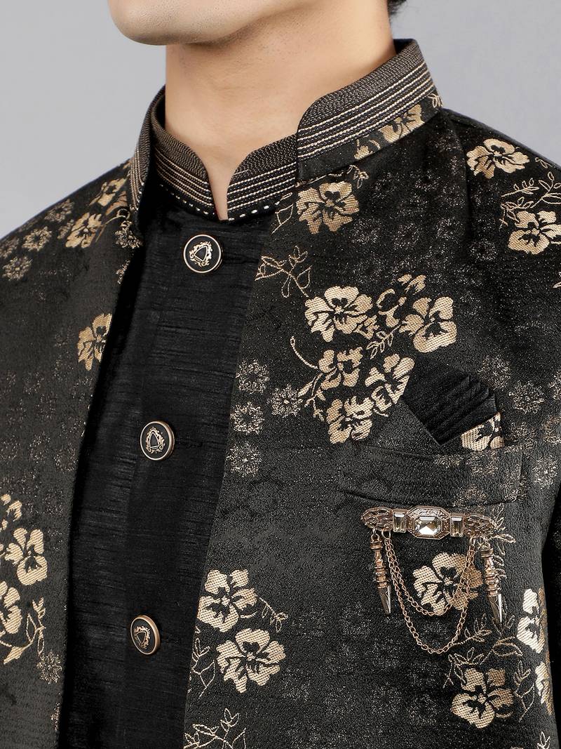 men's slim fit floral design ethnic indowestern sherwani set