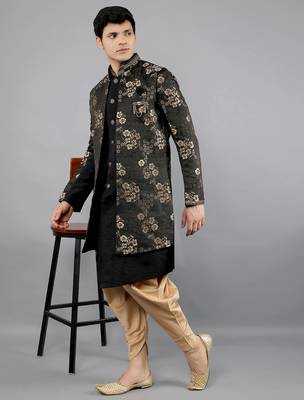 men's slim fit floral design ethnic indowestern sherwani set 5