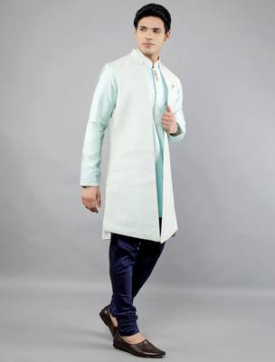 men's geomatric embroidery semi indowestern sherwani set 3