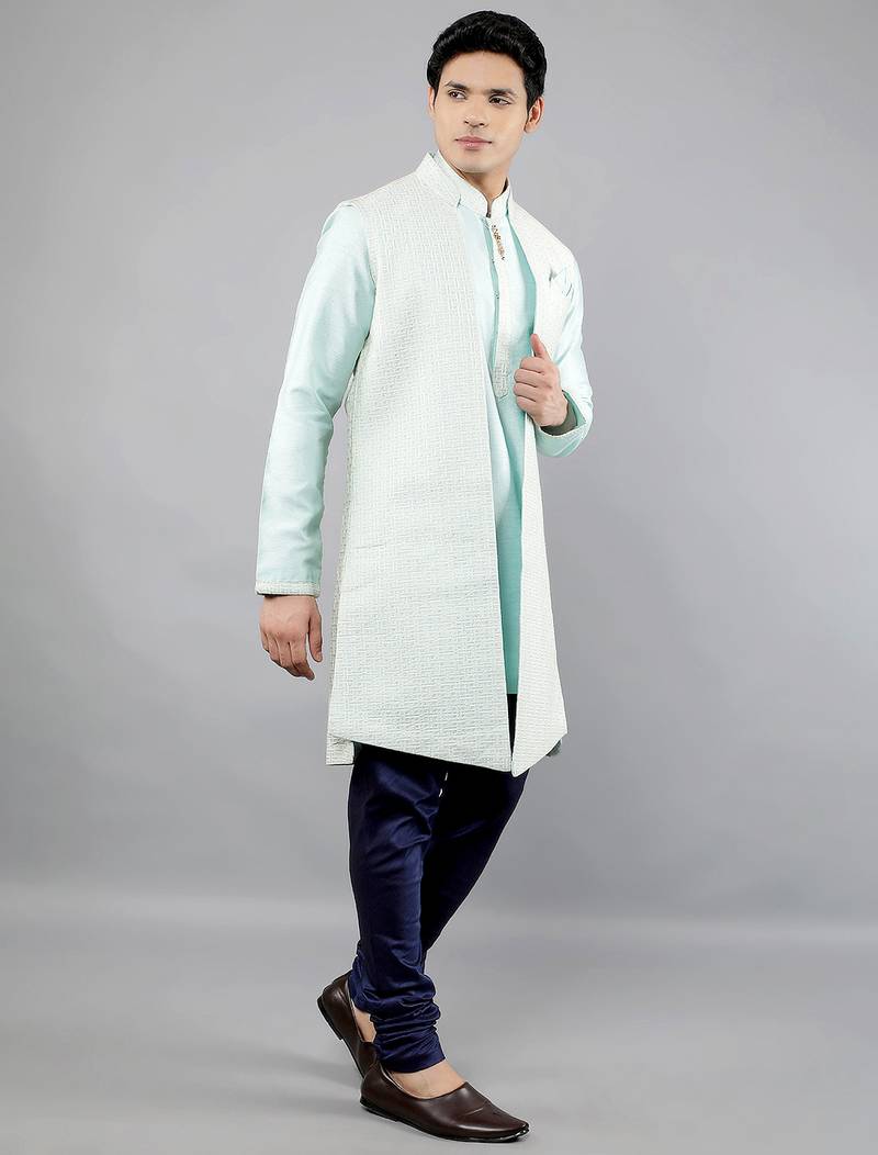 men's geomatric embroidery semi indowestern sherwani set