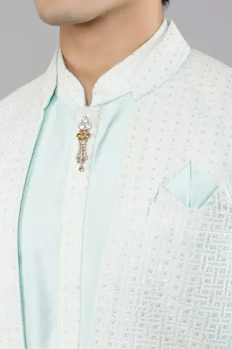 men's geomatric embroidery semi indowestern sherwani set