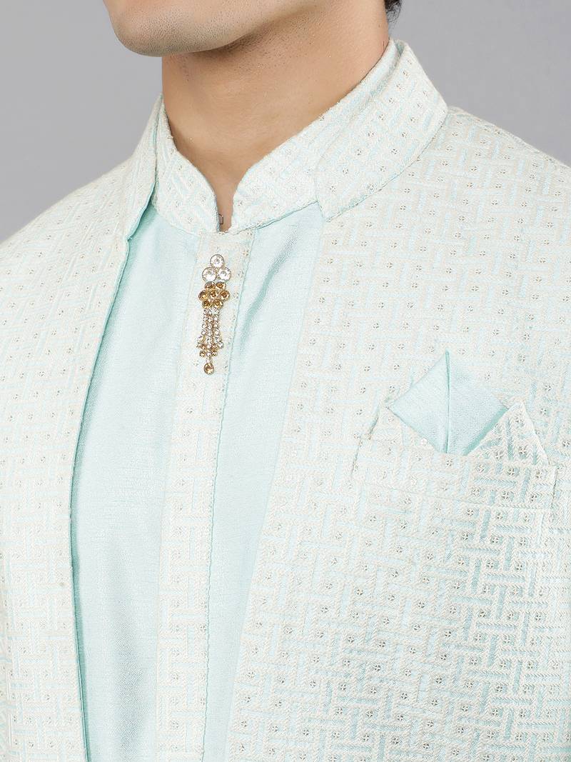 men's geomatric embroidery semi indowestern sherwani set