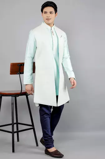 men's geomatric embroidery semi indowestern sherwani set