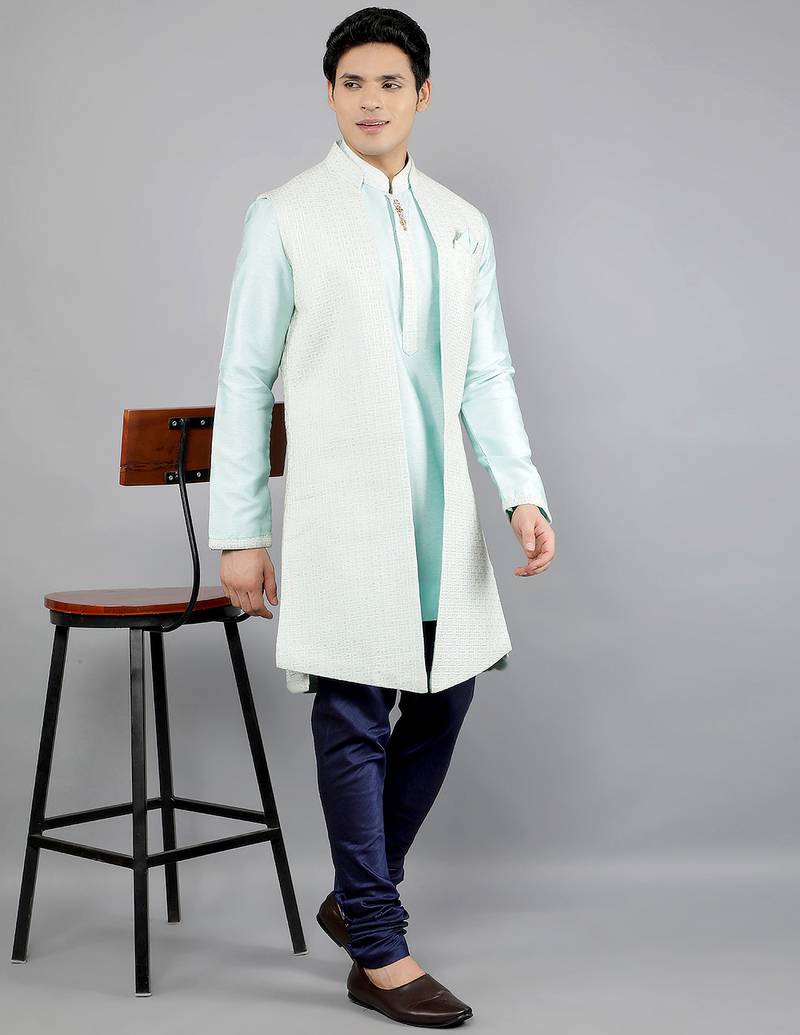men's geomatric embroidery semi indowestern sherwani set